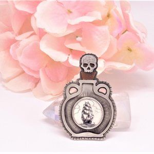 Scrimshaw Ship in a Bottle With Skull Necklace